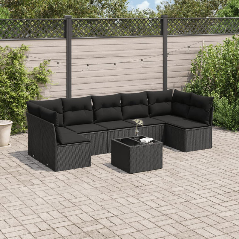 8 Piece Garden Sofa Set with Cushions Black Poly Rattan Payday Deals