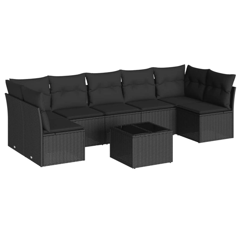 8 Piece Garden Sofa Set with Cushions Black Poly Rattan Payday Deals