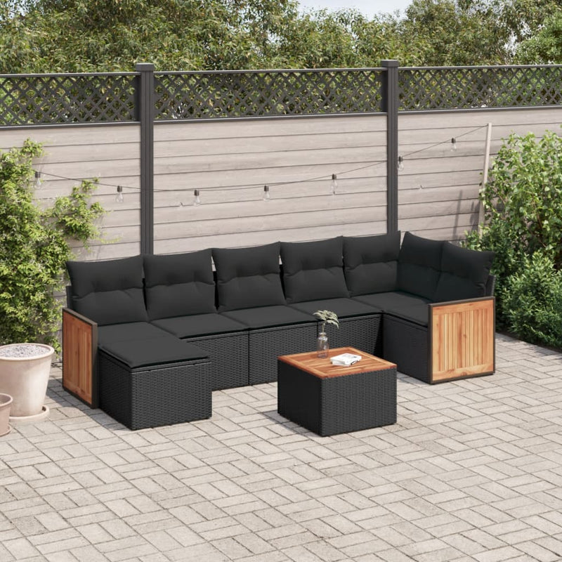 8 Piece Garden Sofa Set with Cushions Black Poly Rattan Payday Deals