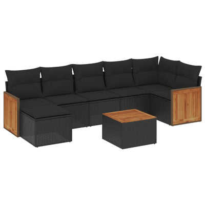 8 Piece Garden Sofa Set with Cushions Black Poly Rattan Payday Deals