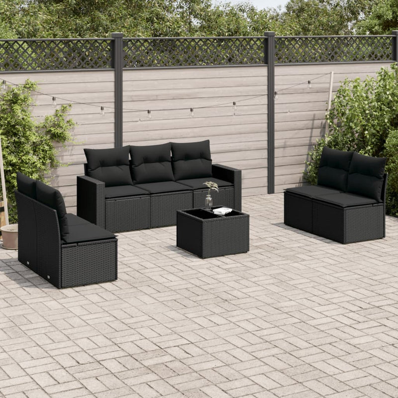 8 Piece Garden Sofa Set with Cushions Black Poly Rattan Payday Deals