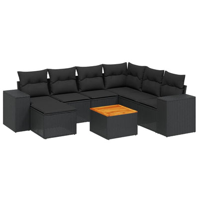 8 Piece Garden Sofa Set with Cushions Black Poly Rattan Payday Deals