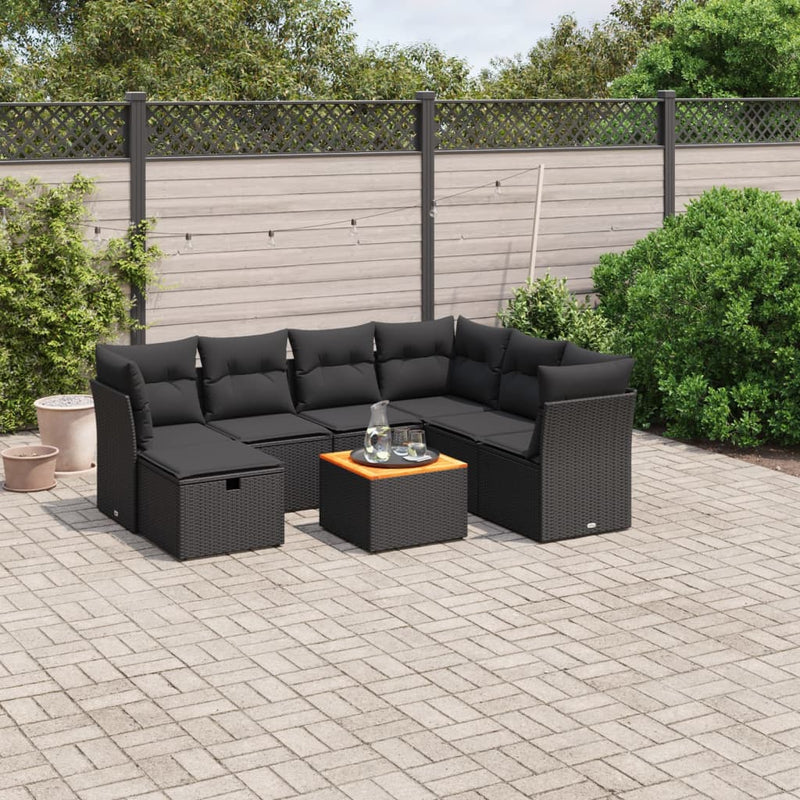 8 Piece Garden Sofa Set with Cushions Black Poly Rattan Payday Deals