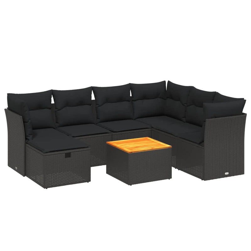 8 Piece Garden Sofa Set with Cushions Black Poly Rattan Payday Deals