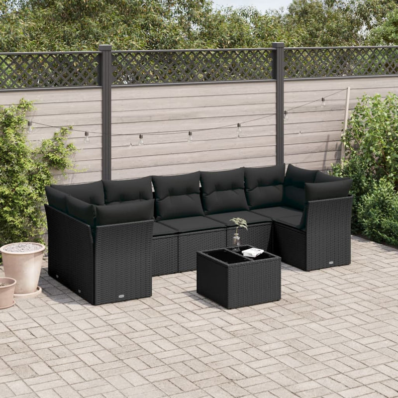 8 Piece Garden Sofa Set with Cushions Black Poly Rattan Payday Deals