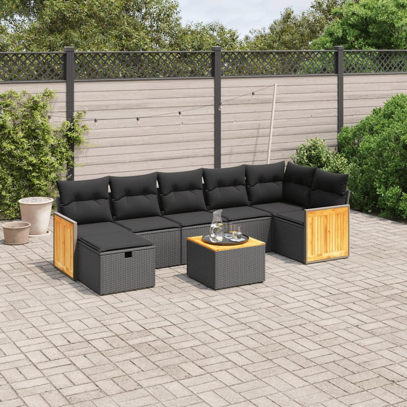 8 Piece Garden Sofa Set with Cushions Black Poly Rattan Payday Deals