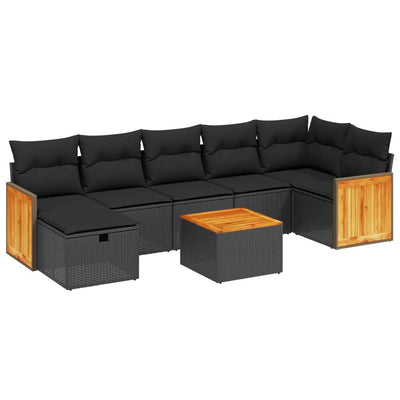 8 Piece Garden Sofa Set with Cushions Black Poly Rattan Payday Deals