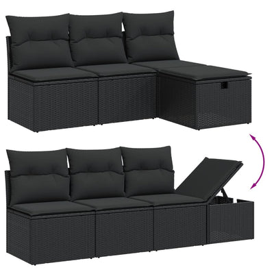 8 Piece Garden Sofa Set with Cushions Black Poly Rattan Payday Deals