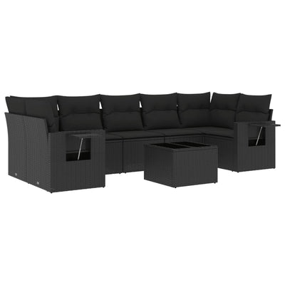 8 Piece Garden Sofa Set with Cushions Black Poly Rattan Payday Deals