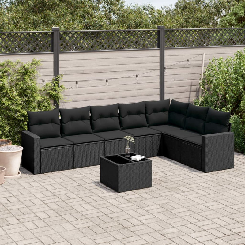 8 Piece Garden Sofa Set with Cushions Black Poly Rattan Payday Deals