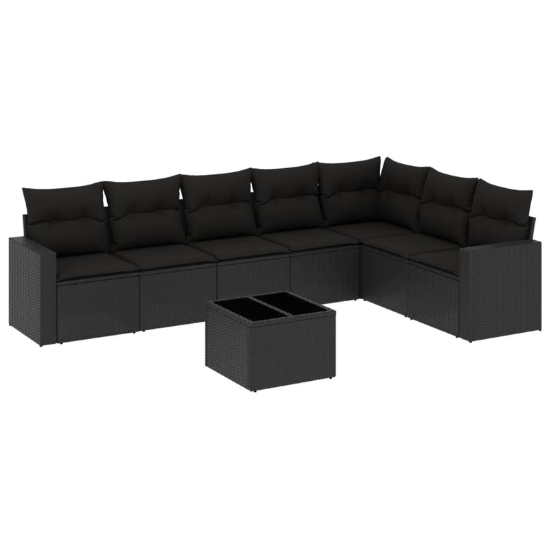 8 Piece Garden Sofa Set with Cushions Black Poly Rattan Payday Deals