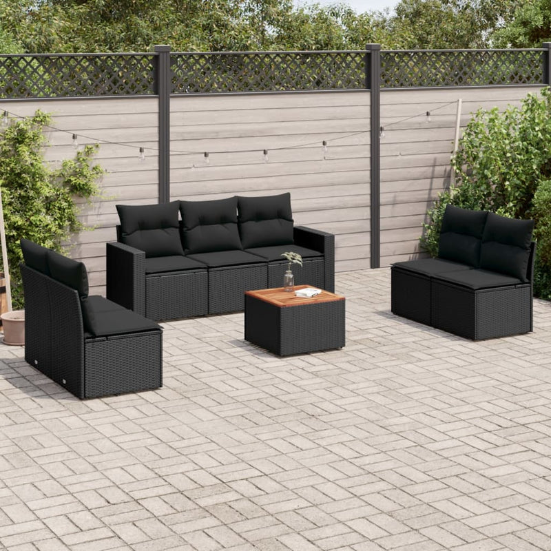 8 Piece Garden Sofa Set with Cushions Black Poly Rattan Payday Deals