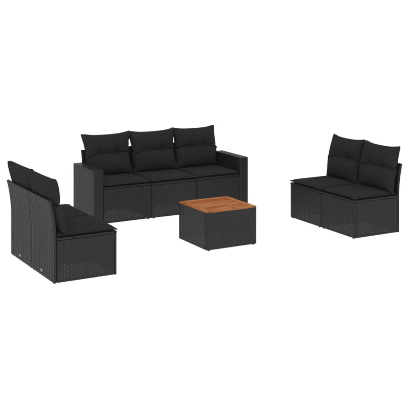 8 Piece Garden Sofa Set with Cushions Black Poly Rattan Payday Deals