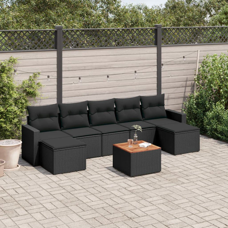 8 Piece Garden Sofa Set with Cushions Black Poly Rattan Payday Deals