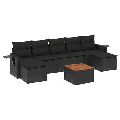 8 Piece Garden Sofa Set with Cushions Black Poly Rattan Payday Deals