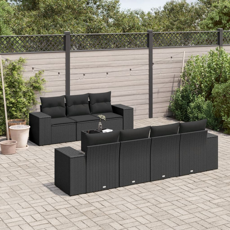 8 Piece Garden Sofa Set with Cushions Black Poly Rattan Payday Deals