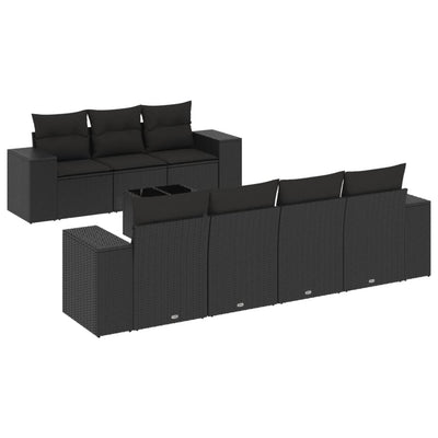 8 Piece Garden Sofa Set with Cushions Black Poly Rattan Payday Deals