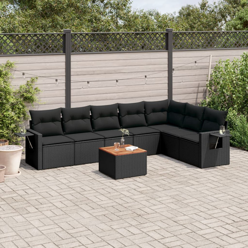 8 Piece Garden Sofa Set with Cushions Black Poly Rattan Payday Deals