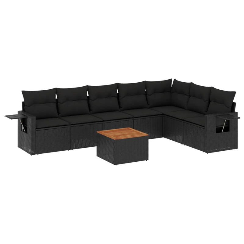 8 Piece Garden Sofa Set with Cushions Black Poly Rattan Payday Deals