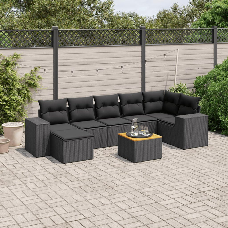 8 Piece Garden Sofa Set with Cushions Black Poly Rattan Payday Deals