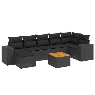 8 Piece Garden Sofa Set with Cushions Black Poly Rattan Payday Deals