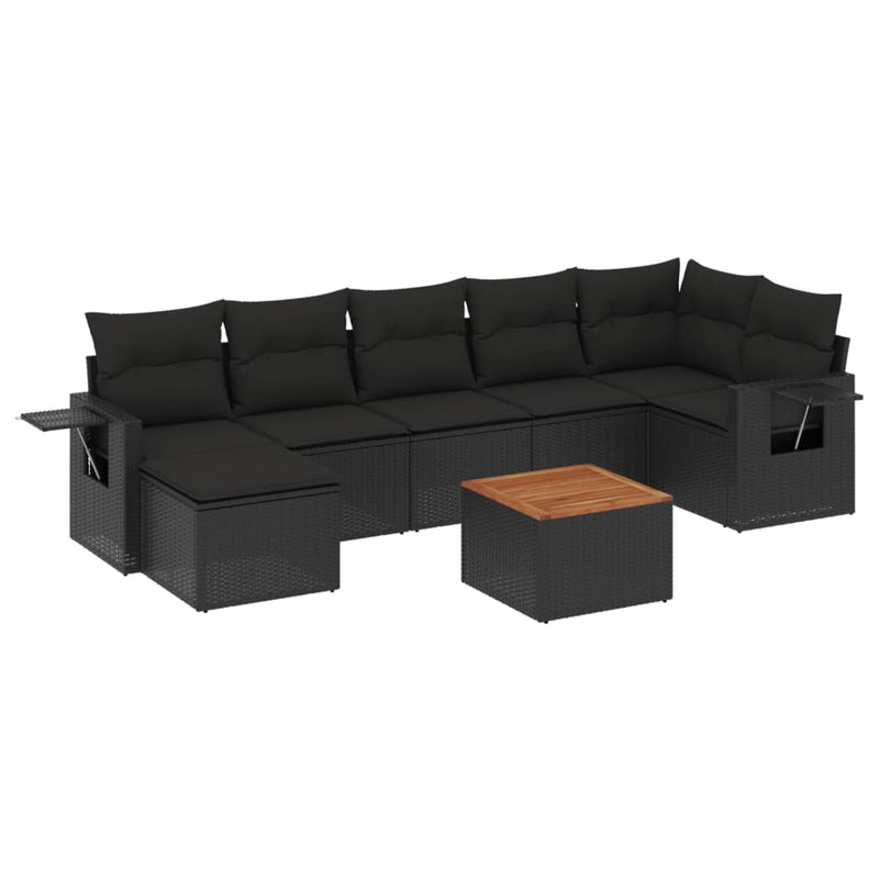 8 Piece Garden Sofa Set with Cushions Black Poly Rattan Payday Deals