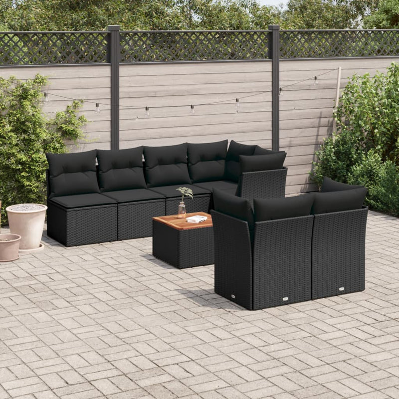 8 Piece Garden Sofa Set with Cushions Black Poly Rattan Payday Deals