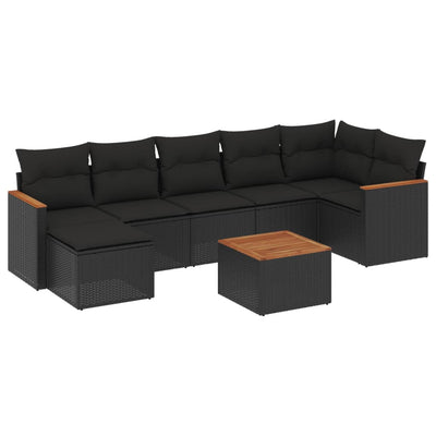 8 Piece Garden Sofa Set with Cushions Black Poly Rattan Payday Deals