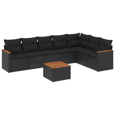 8 Piece Garden Sofa Set with Cushions Black Poly Rattan Payday Deals