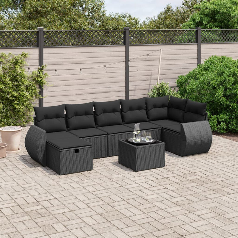 8 Piece Garden Sofa Set with Cushions Black Poly Rattan Payday Deals