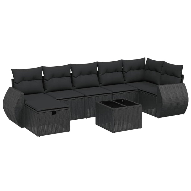 8 Piece Garden Sofa Set with Cushions Black Poly Rattan Payday Deals