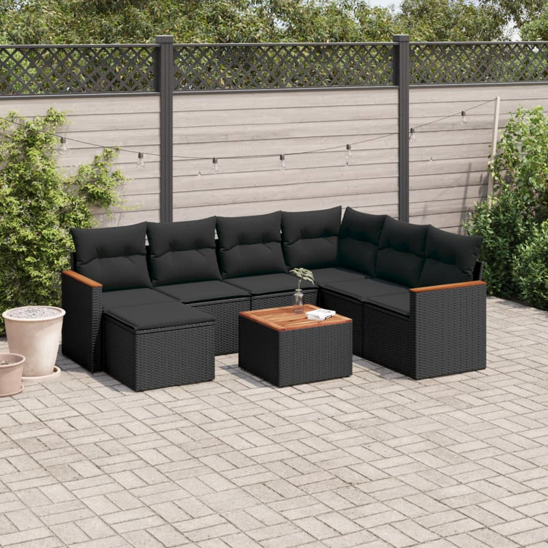 8 Piece Garden Sofa Set with Cushions Black Poly Rattan Payday Deals