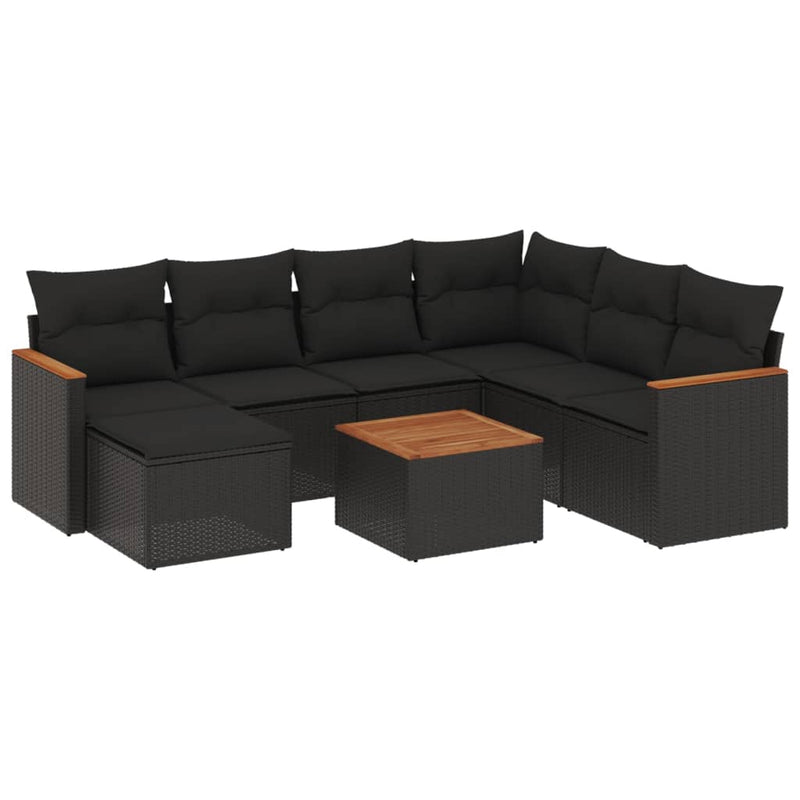 8 Piece Garden Sofa Set with Cushions Black Poly Rattan Payday Deals