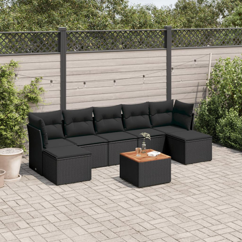 8 Piece Garden Sofa Set with Cushions Black Poly Rattan Payday Deals