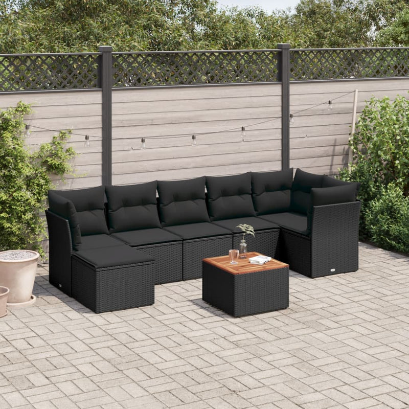 8 Piece Garden Sofa Set with Cushions Black Poly Rattan Payday Deals