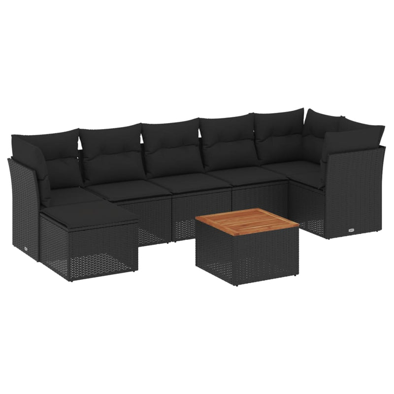 8 Piece Garden Sofa Set with Cushions Black Poly Rattan Payday Deals