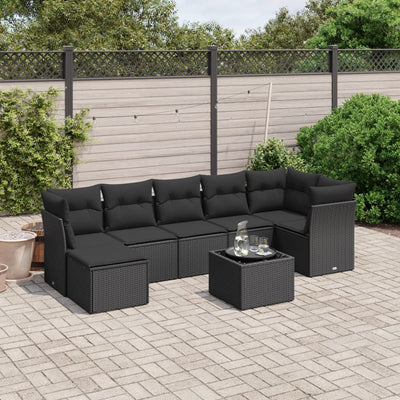 8 Piece Garden Sofa Set with Cushions Black Poly Rattan