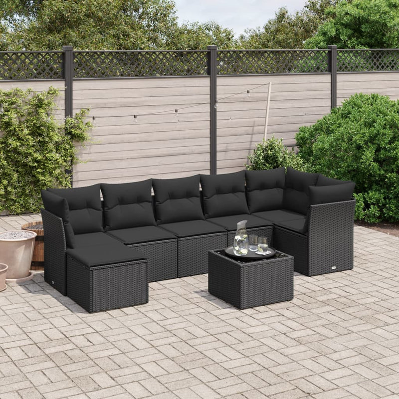 8 Piece Garden Sofa Set with Cushions Black Poly Rattan Payday Deals