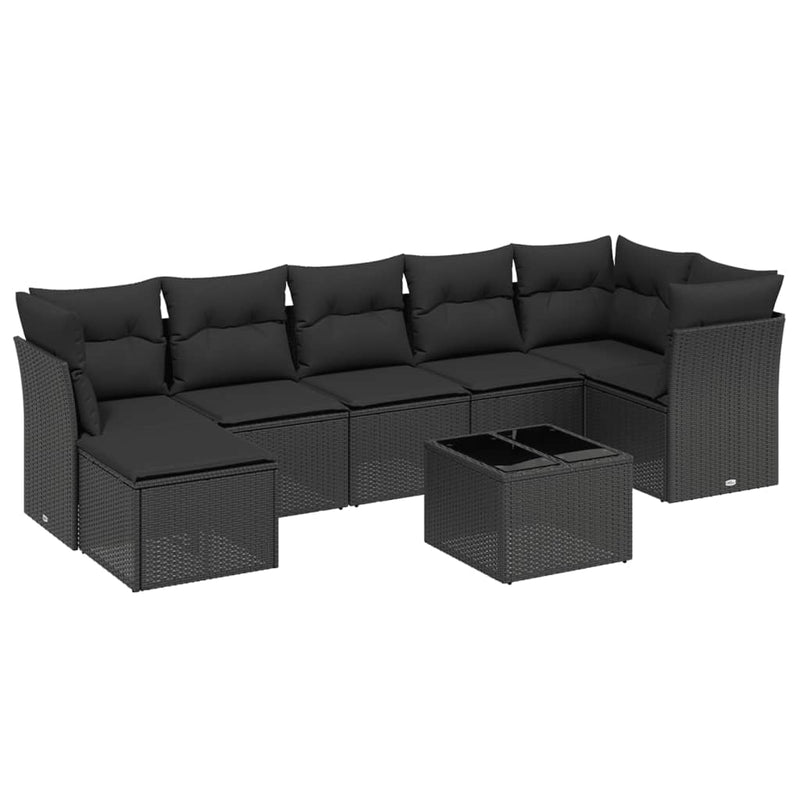 8 Piece Garden Sofa Set with Cushions Black Poly Rattan Payday Deals