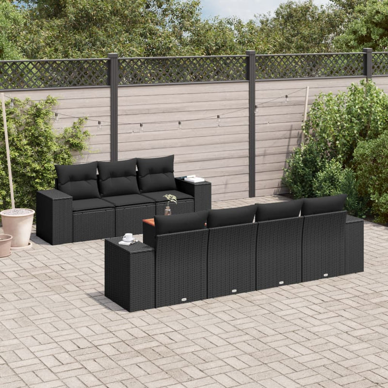 8 Piece Garden Sofa Set with Cushions Black Poly Rattan Payday Deals