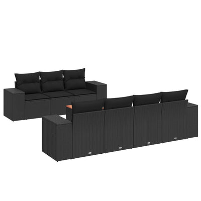 8 Piece Garden Sofa Set with Cushions Black Poly Rattan Payday Deals