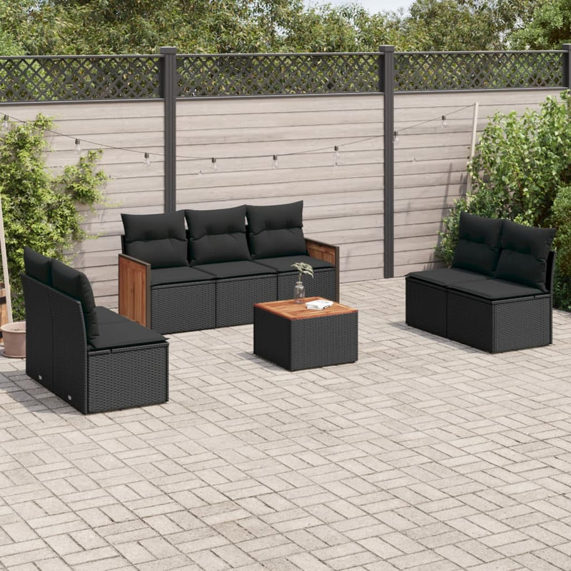 8 Piece Garden Sofa Set with Cushions Black Poly Rattan Payday Deals