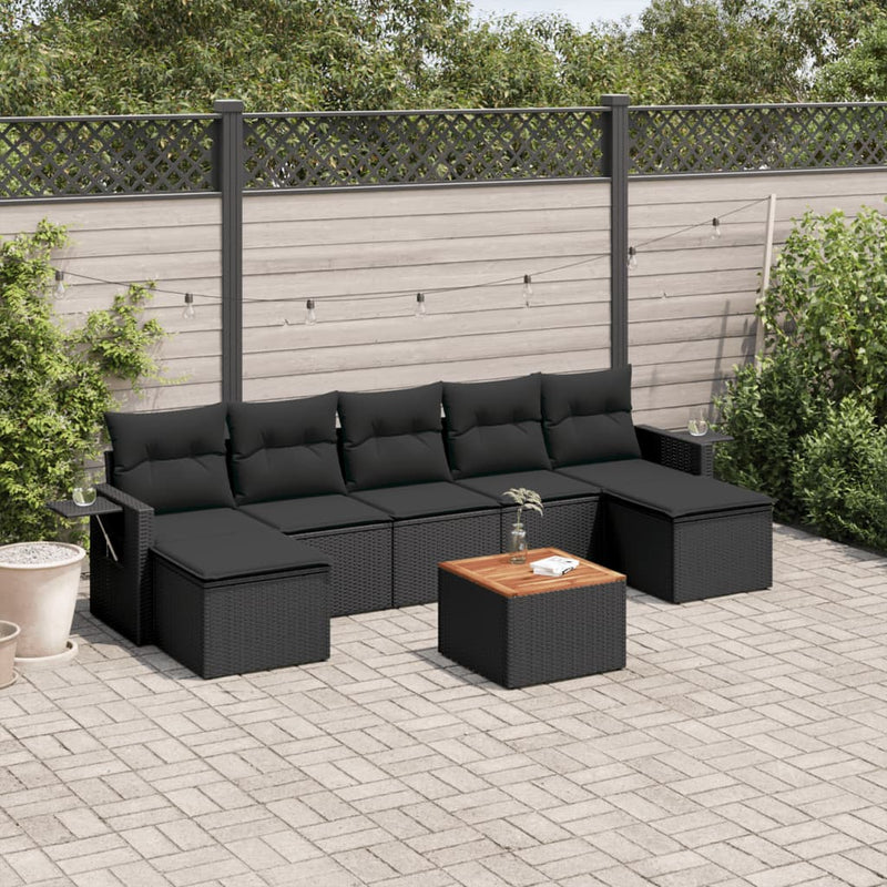 8 Piece Garden Sofa Set with Cushions Black Poly Rattan Payday Deals