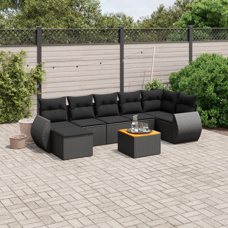 8 Piece Garden Sofa Set with Cushions Black Poly Rattan Payday Deals