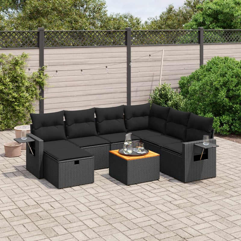 8 Piece Garden Sofa Set with Cushions Black Poly Rattan Payday Deals