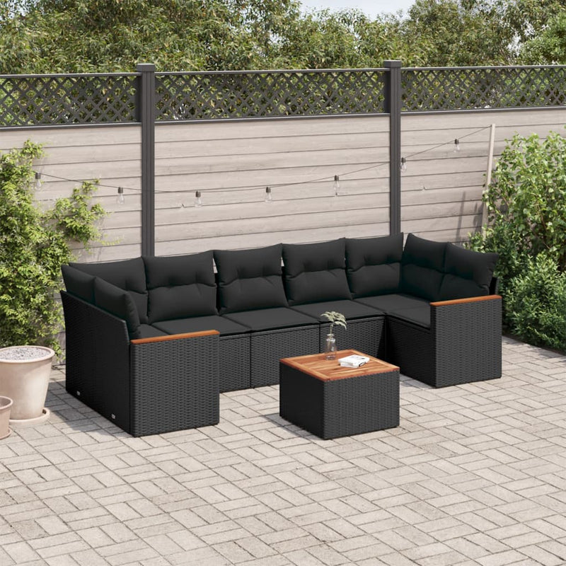 8 Piece Garden Sofa Set with Cushions Black Poly Rattan Payday Deals