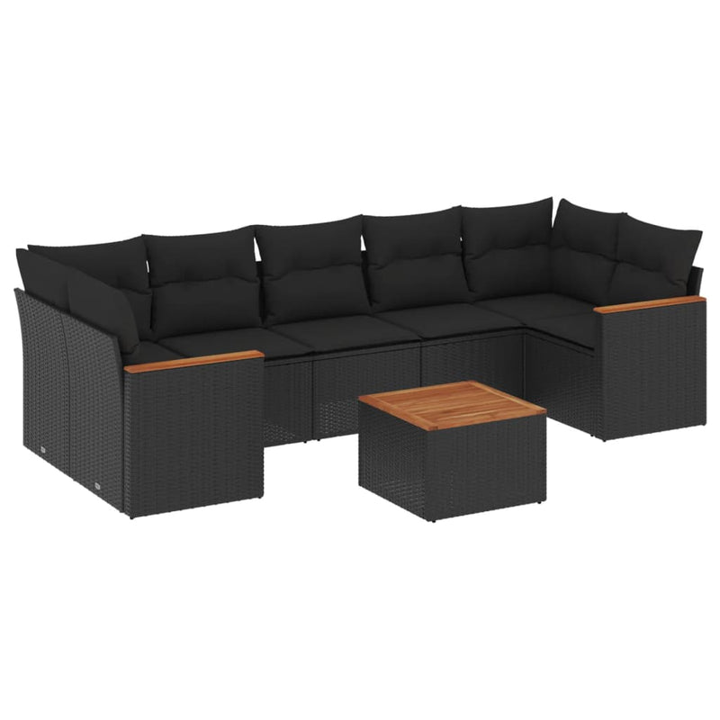 8 Piece Garden Sofa Set with Cushions Black Poly Rattan Payday Deals