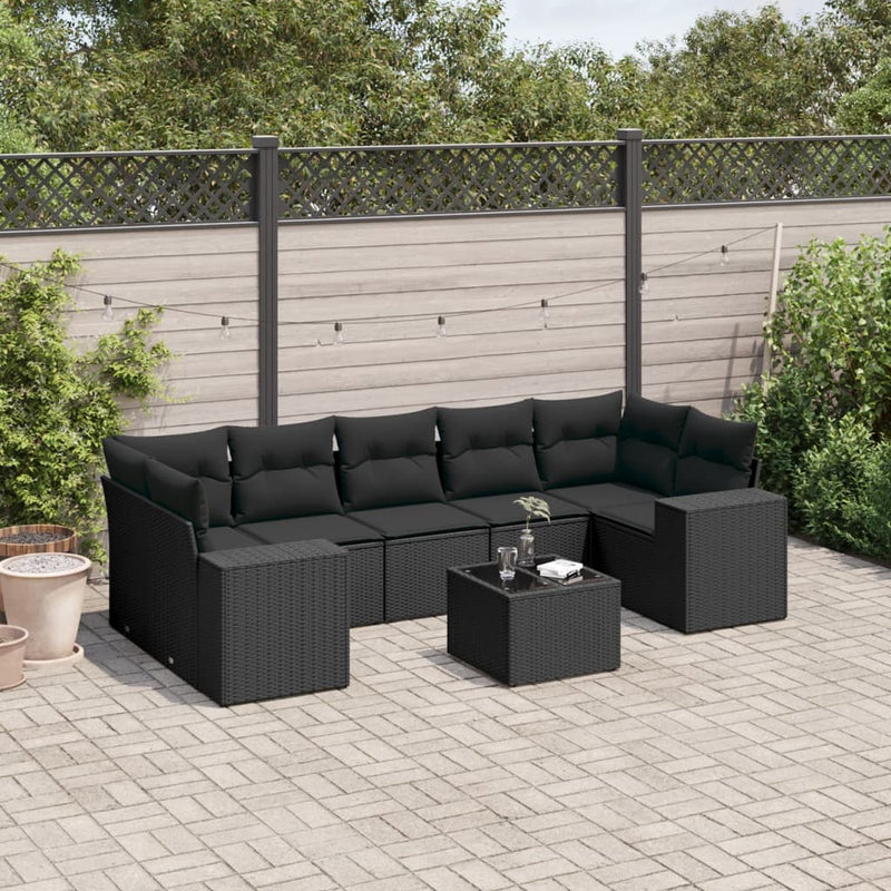 8 Piece Garden Sofa Set with Cushions Black Poly Rattan Payday Deals