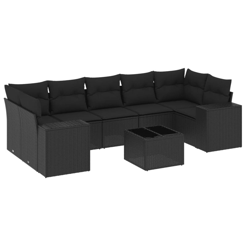 8 Piece Garden Sofa Set with Cushions Black Poly Rattan Payday Deals