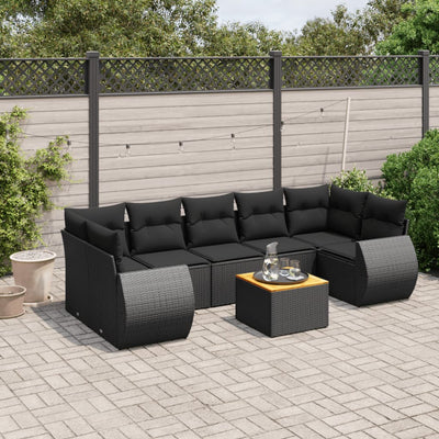 8 Piece Garden Sofa Set with Cushions Black Poly Rattan